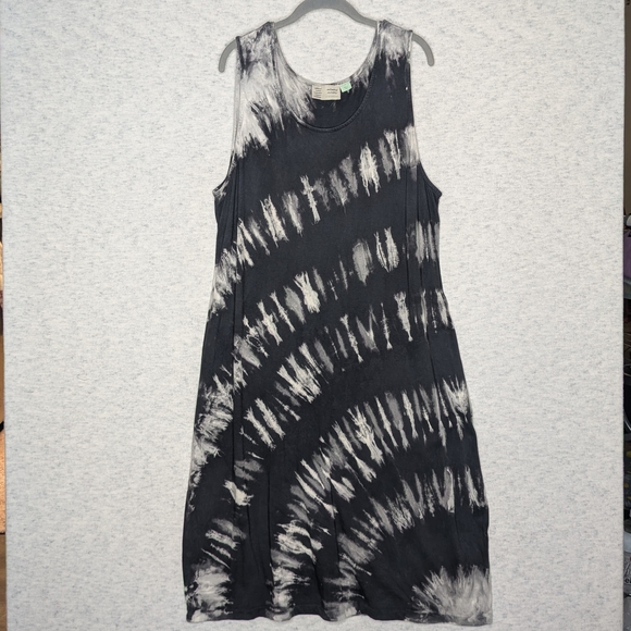 Saturday Sunday By Anthropologie Black Tie-Dye Midi Cotton Blend Dress Sz XL - Picture 13 of 14